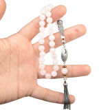 Gümüş İmame Gümüş Püskül Küre Kesim 8.x8 mm Doğal Gül Kuvars Taşı Tesbih 