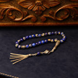 Gümüş İmame Gümüş Püskül Küre Kesim 8x8 mm Doğal Lapis Lazuli Taşı Tesbih 