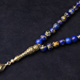 Gümüş İmame Gümüş Püskül Küre Kesim 8x8 mm Doğal Lapis Lazuli Taşı Tesbih 