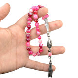 Gümüş İmame Gümüş Püskül Küre Kesim 8x8 mm Doğal Pembe Kuvars Taşı Tesbih 