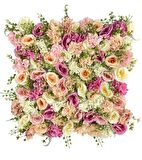 Yapay Çiçek Dekoratif Gül Paneli Pembe Pudra Renkleri Dik Duvar Kaplama Gül Duvarı 55X55