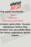 Kadın Düz Renk Rahat Kesim 3'Lü Set Kimono şort pantolon Takım