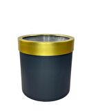Dekoratif Siyah Vazo Gold Kemerli 26*24 Paslanmaz Aleminyum Malzeme 