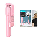 Led Işıklı Selfie Çubuğu Bluetooth Kumandalı Kablosuz Tripot Selfie Monopod Selfie Stick (PEMBE)