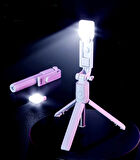 Led Işıklı Selfie Çubuğu Bluetooth Kumandalı Kablosuz Tripot Selfie Monopod Selfie Stick (PEMBE)