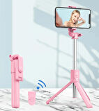 Led Işıklı Selfie Çubuğu Bluetooth Kumandalı Kablosuz Tripot Selfie Monopod Selfie Stick (PEMBE)