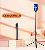 K9 Bluetooth Kumandalı 170cm Tripod + Selfie Çubuğu 3in1 Çok Amaçlı Video ve Fotoğraf Çekim Tripodu