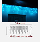 Turkuaz Dekoratif Saçak Perde Led Aydınlatma İç/Dış Mekan 20 Metre Birbirine Eklenebilir 220V 8 Animasyonlu