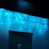 Turkuaz Dekoratif Saçak Perde Led Aydınlatma İç/Dış Mekan 20 Metre Birbirine Eklenebilir 220V 8 Animasyonlu
