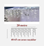 Beyaz Dekoratif Saçak Perde Led Aydınlatma İç/Dış Mekan 20 Metre Birbirine Eklenebilir 220V 8 Animasyonlu