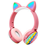  CXT-950 RGB Led Işıklı Kedi Kulağı Band Tasarımı Ayarlanabilir Katlanabilir Kulak Üstü Bluetooth Kulaklık