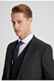 Slim Fit Antrasit Armürlü Mono Yaka Tek Yırtmaçlı Astarlı Takim Elbise Kombinli 8HFY5ORTKMBN1