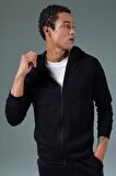 DeFactoFit Slim Fit Dar Kesim Kapüşonlu Skuba Dalgıç Kumaş Fermuarlı Sporcu Sweatshirt A6956AX24SPBK81