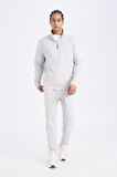 DeFactoFit Standart Fit Dik Yaka Fermuarlı Skuba Dalgıç Kumaş Sporcu Sweatshirt D7305AX25SPGR91