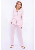 Pierre Cardin 7717 Uzun Kol Gömlek Tip Kadın Pijama Takımı Toz Somon
