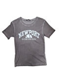 Myzen Kadın Newport Baskılı Yıkamalı Crop T-shirt M-03436