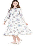 Gülücük Kids G01602-429 Kız Çocuk Keten Desenli Elbise - Gülücük - Beyaz - ST01602-Beyaz-13 YAŞ