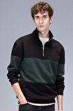 DeFacto Comfort Regular Fit Rahat Kalıp Dik Yaka Fermuarlı Çizgili Kalın Sweatshirt D2401AX24AUBK34