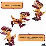Oyuncak Sesli ve Işıklı Hareketli Eklemli Metal Parçalı Ağzı Oynayan T-Rex Dinozor Hayvan Figür Kırmızı