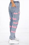 Kız Çocuk Bel Lastikli Nakış İşlemeli Bol Kesim Kot Jean Pantolon-PNT-0037