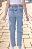 Kız Çocuk Bel Lastikli Mom Fit Dar Paça Kot Jean Pantolon-PNT-0036