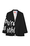 Baskı Detaylı Blazer Ceket Siyah
