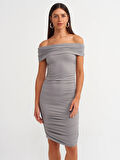 Straplez Pamuk Elbise Gri