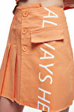 Pileli Baskı Detaylı Etek Turuncu