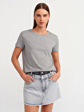 Bisiklet Yaka Basic T-Shirt-Gri