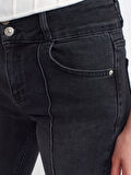 Nervür Dikişli Siyah Denim Pantolon