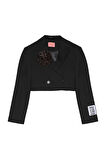 Gül Detaylı Crop Ceket Siyah