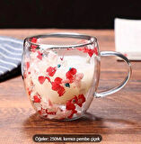 Isıya Dayanıklı Çift Çidarlı Flower Cup Çiçekli Kupa (Pembe & Kırmızı)