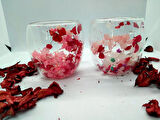 Isıya Dayanıklı Çift Çidarlı Flower Cup Çiçekli Kupa (Pembe & Kırmızı)