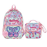 Muggle 3 Bölmeli Butterfly Okul Çantası + Termoslu Beslenme Çantası + Kalemlik