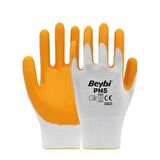 Beybi Pn5 Polyester Örme Nitril Iş Eldiveni 12 Çift Beyaz – Sarı