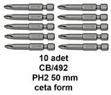 10 adet -- Ceta Form 1/4"" Yıldız Bits Uç CB/492 (PH2 x 50 mm)