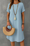 Kadın Kısa Kollu Kayık Yaka Bürümcük Elbise