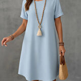 Kadın Kısa Kollu Kayık Yaka Bürümcük Elbise