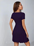 Kadın Kısa Kollu Derin Büzgülü V Yakalı Viskon Elbise