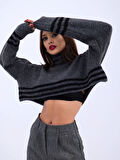 43241 TRİKO ÇİZGİLİ BALIKÇI CROP-SİYAH-EKRU