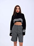 43241 TRİKO ÇİZGİLİ BALIKÇI CROP-SİYAH-EKRU