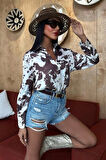Batik Desenli Chanel Saten Gömlek 3467