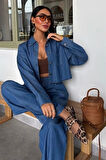 Denim Gömlek Plazzo Pantolon Takım 10163-08