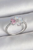 Pirinç Gümüş Renk Beyaz Mineli Pembe Zirkon Taşlı Çiçek Model Kadın Yüzük