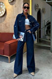 Gömlek Ve Palazzo Pantolon Klasik Denim Takım 10070