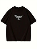 Thousand Baskılı Oversize Bisiklet Yaka T-shirt - Siyah