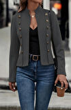 Kadın Uzun Kollu Hakim Yaka Yanlardan Düğmeli Kısa Süet Ceket