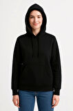Üç İplik Kapüşonlu Kanguru Çepli SweatShirt Hoodie - Siyah