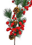 Yapay Çiçek Kokina ve Çam Dalı Uzun Dal Kozalaklı 75cm Yılbaşı Çiçeği Red Berry