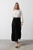 Pamuklu Beli Lastikli Etek - Siyah